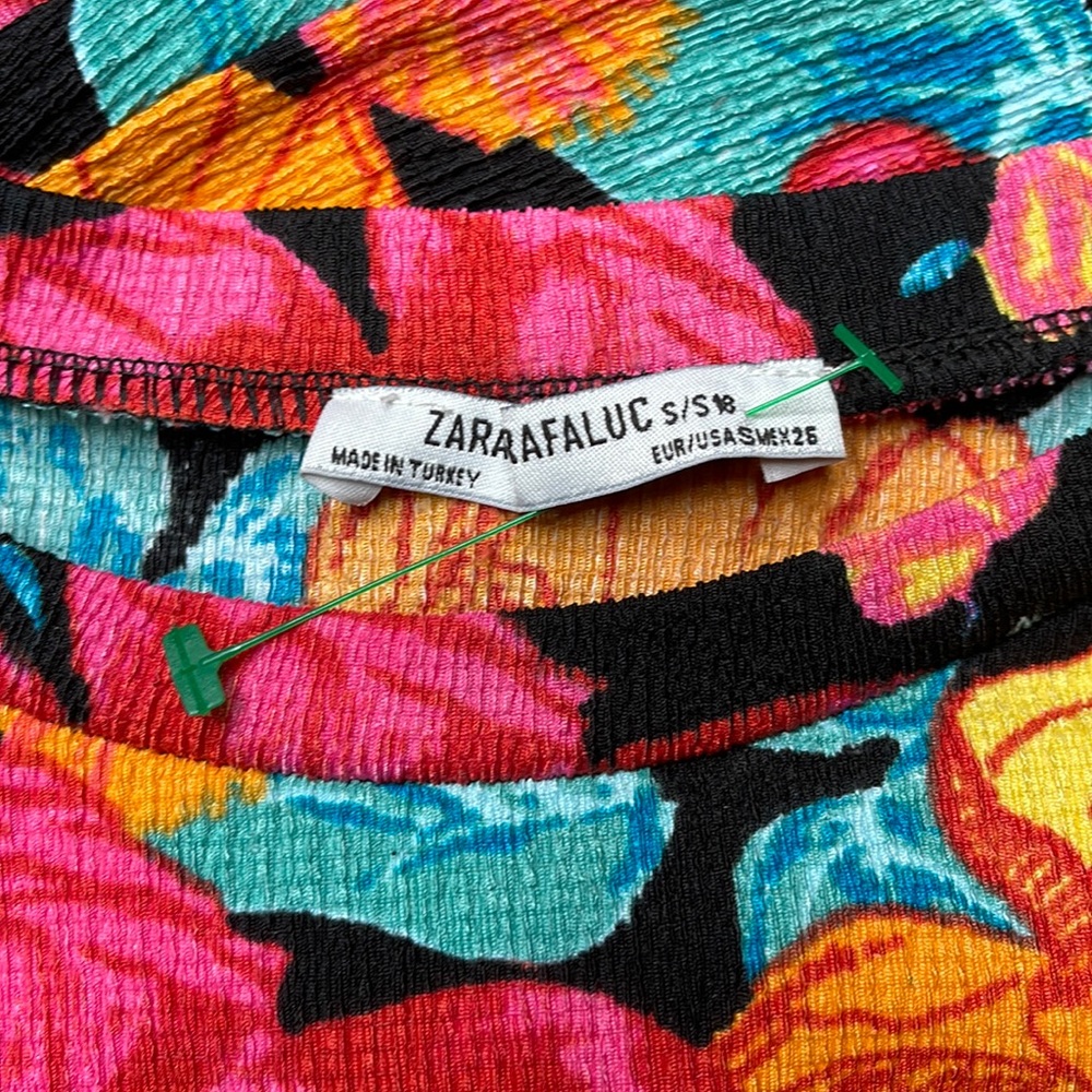 ZARA Tropical Asymmetrical Floral Midi Dress SIZE Small - Picture 3 of 6